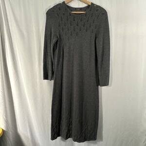 J McLaughlin Knit A-line Sweater Dress Dark Grey Leaf‎ Motif Minimalist Womens S